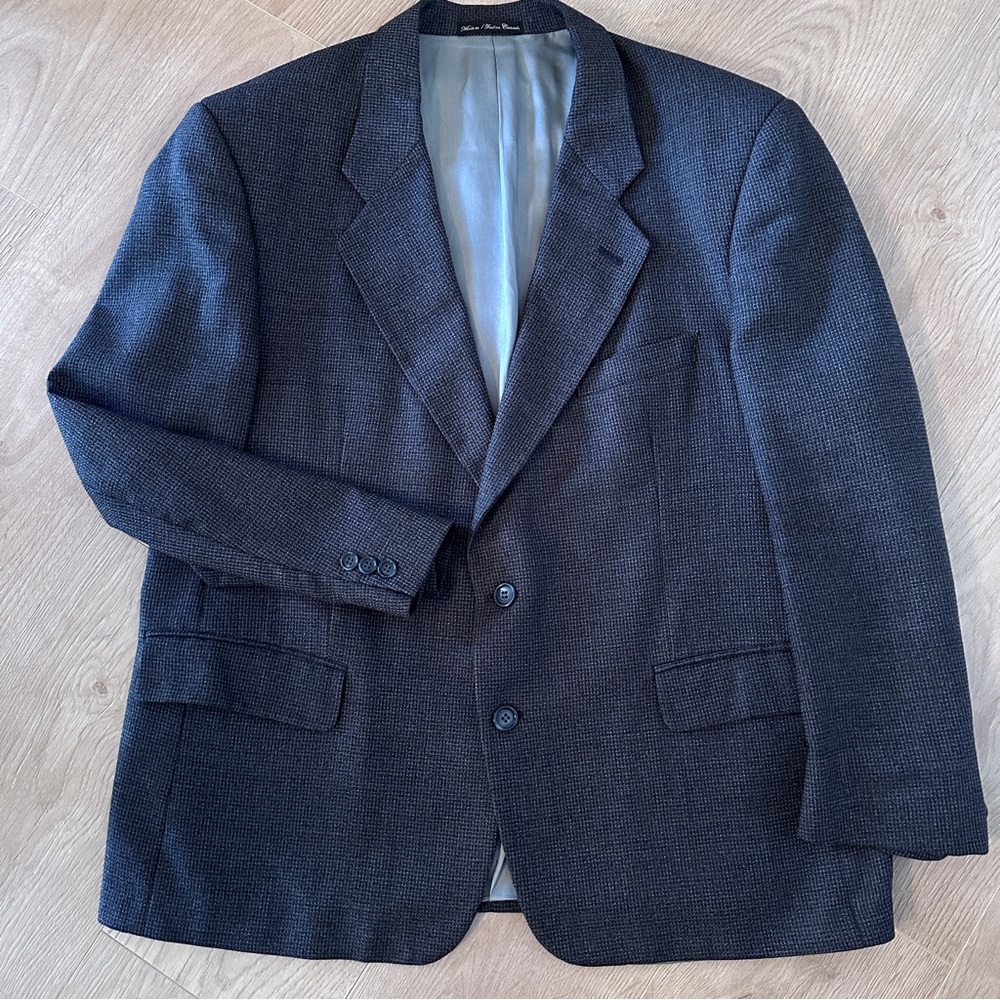 Men’s Fine Wool Blazer sz 44 -Slate Blue & Camel Shepherd's Check